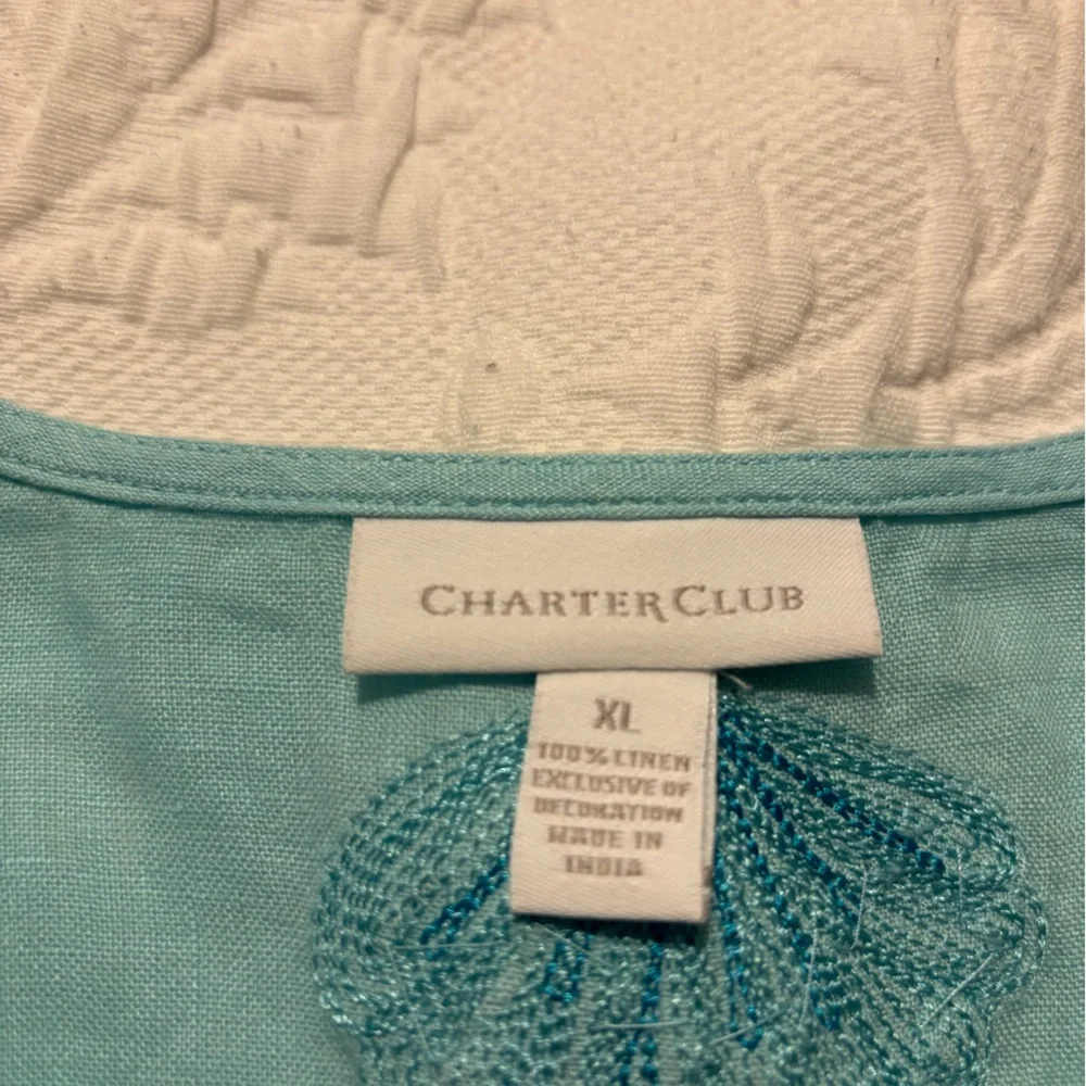 Aqua blue Charter Club 100% linen tunic with intricate nautical themed beads. - Picture 11 of 14